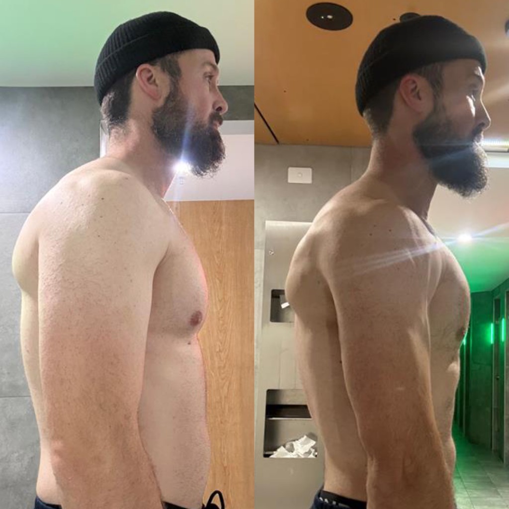 Gary Andrews body recomposition progress photo, 4.5kg down in 8 weeks with The Performance Coach